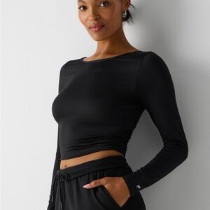 NWT Fabletics Whisper Crossover  Black Long Sleeve Top- M